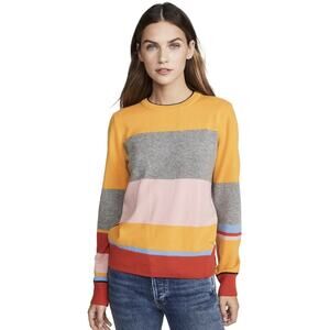 Tory Burch Women's Cashmere Sweater Med Colorblock Blushing Stripe Gray Yellow